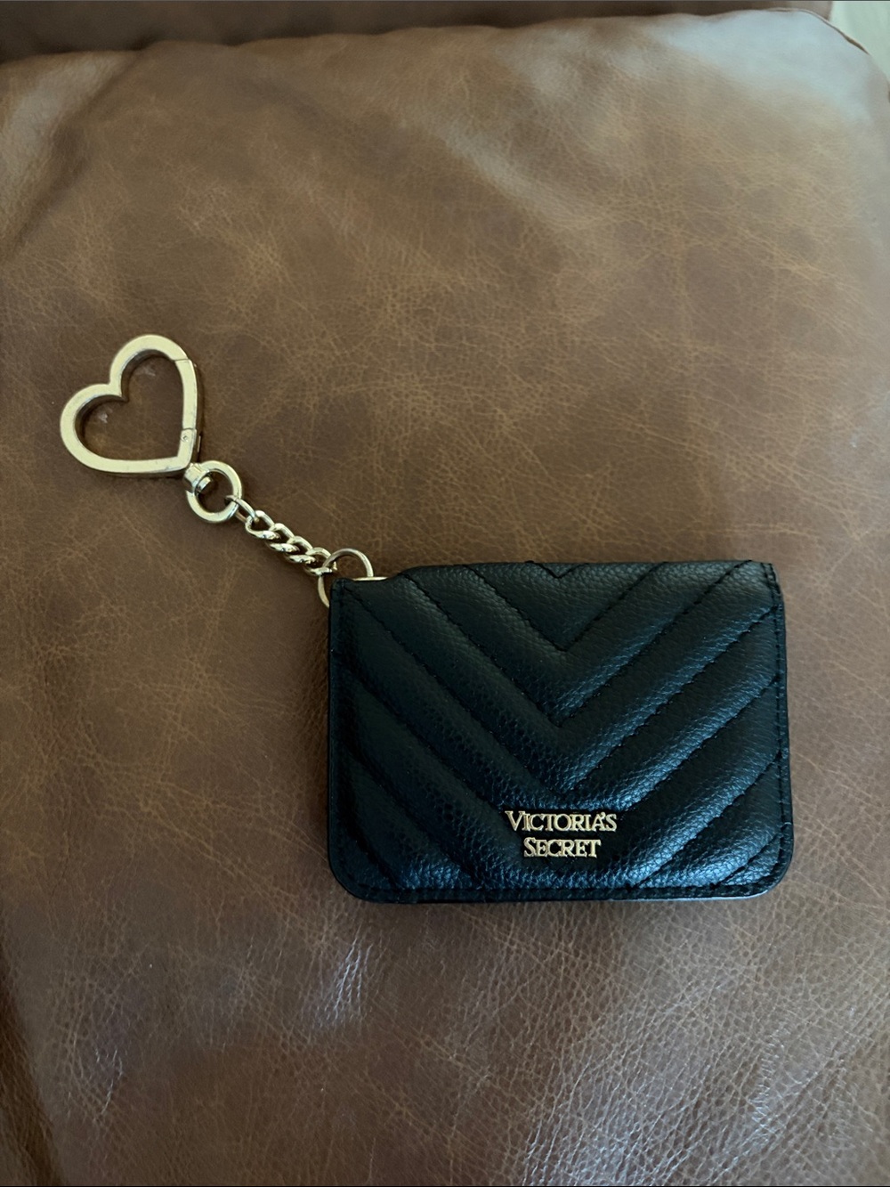 Victoria's Secret Black Quilted Card Holder with Heart Keyring